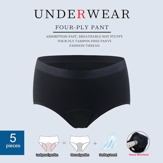 5Pcs/Set Heavy Absorbency Menstrual Panties 4 Layer Leakproof Women'S Period Underwear Comfortable for Day Incontinence Briefs