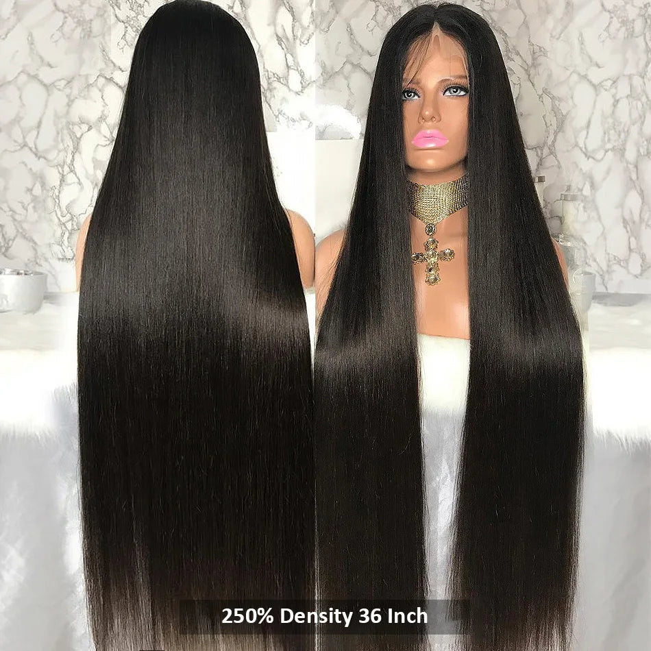 250 Density 13X4 13X6 HD Transparent Bone Straight 30 40 Inches Lace Front Human Hair Wigs Brazilian Frontal Wigs for Women